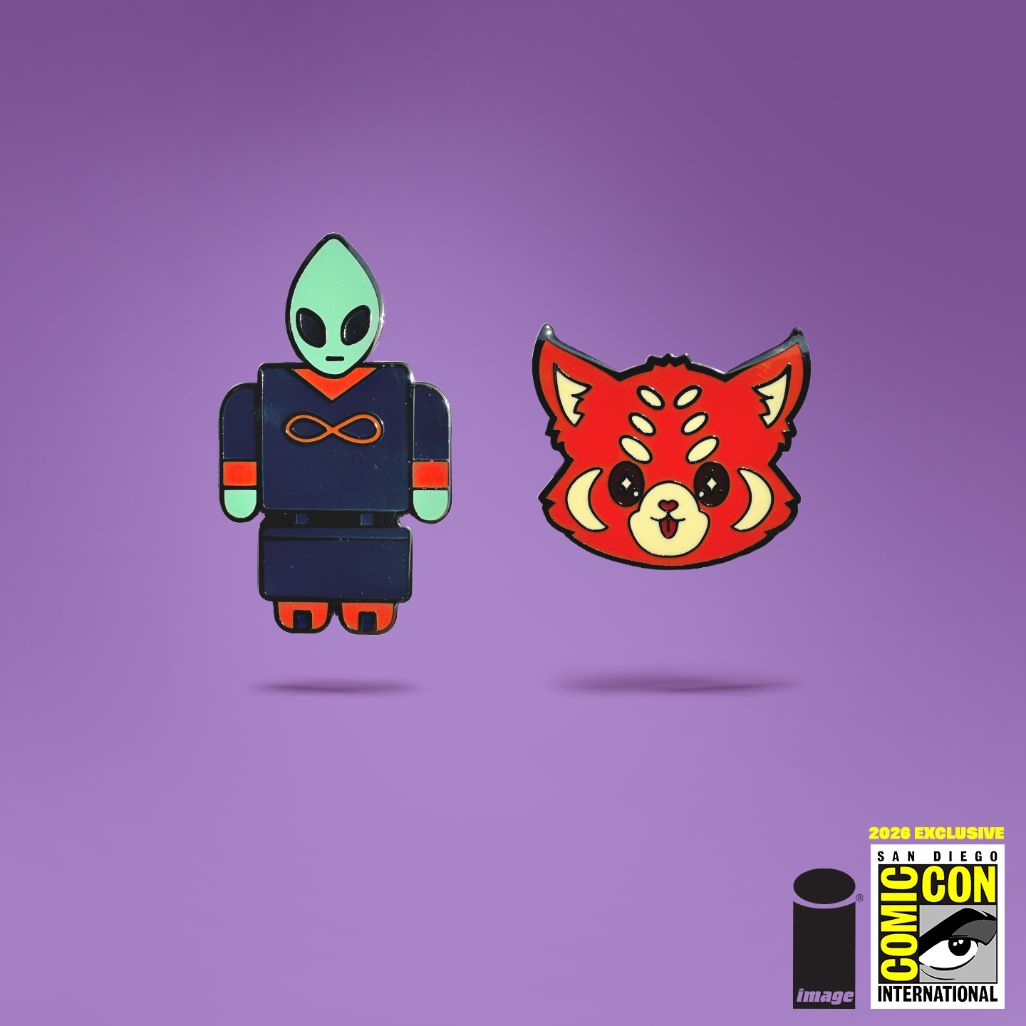 New exclusive added: Dread the Hall H — Archiebald the Alien & Rescue Rongi the Red Panda Enamel Pins