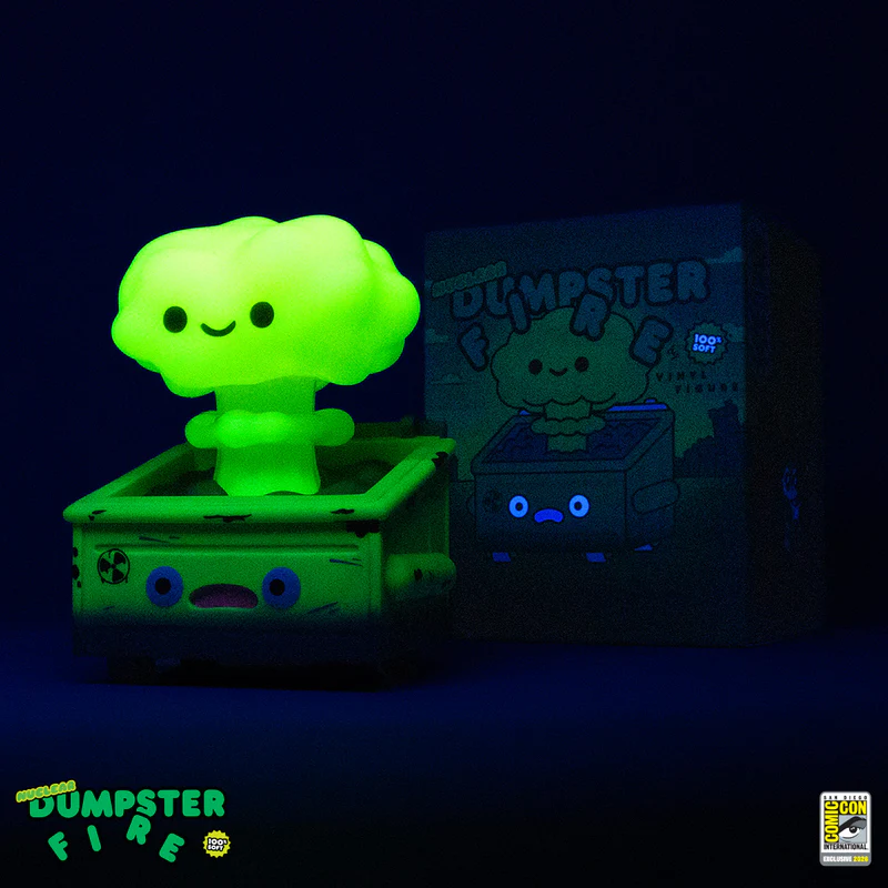Pre-order or purchase link available: 100% Soft — Glow-in-the-Dark Green Nuclear Dumpster Fire