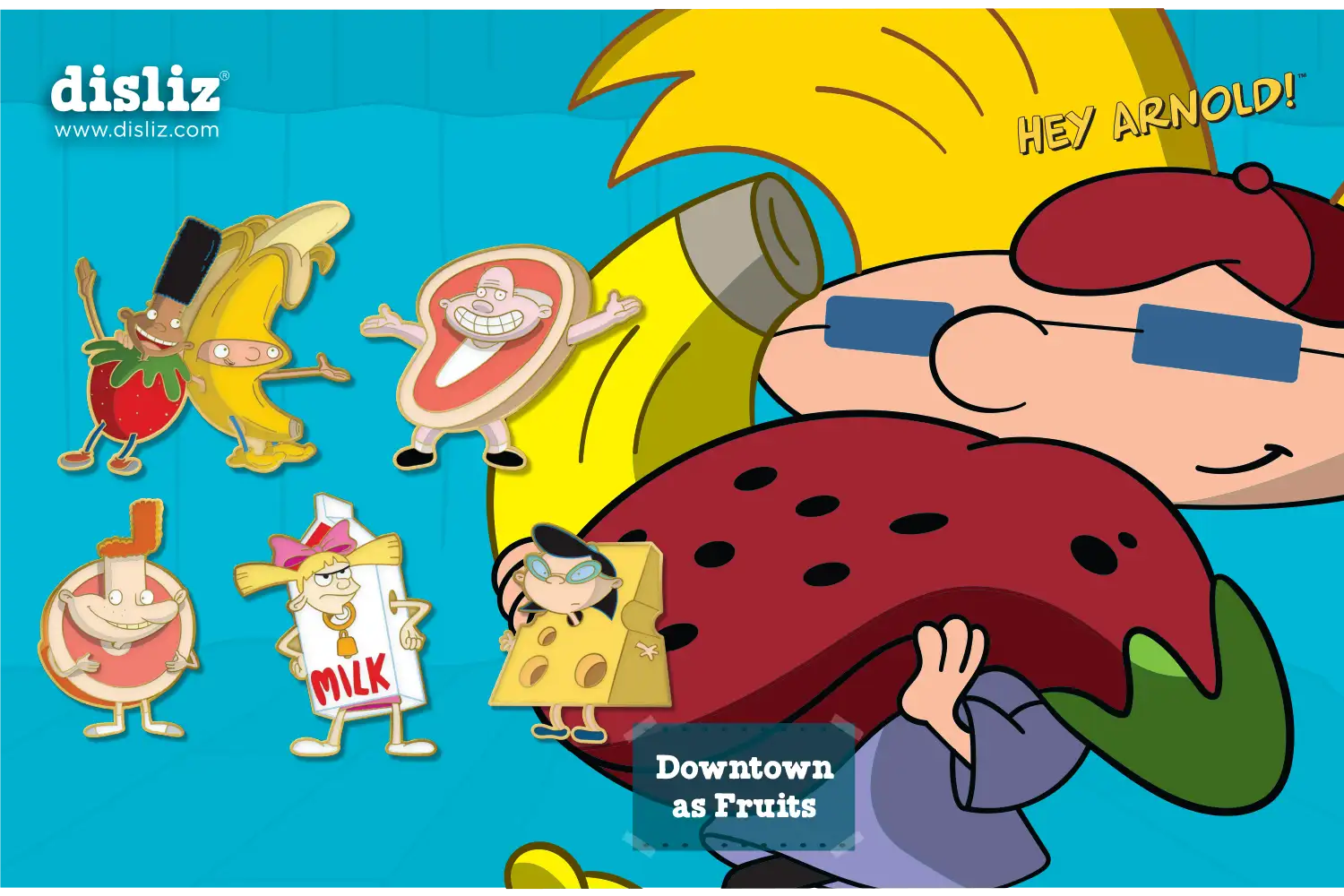 Pre-order or purchase link available: Disliz — Hey Arnold! 'Downtown as Fruits' Pin Set