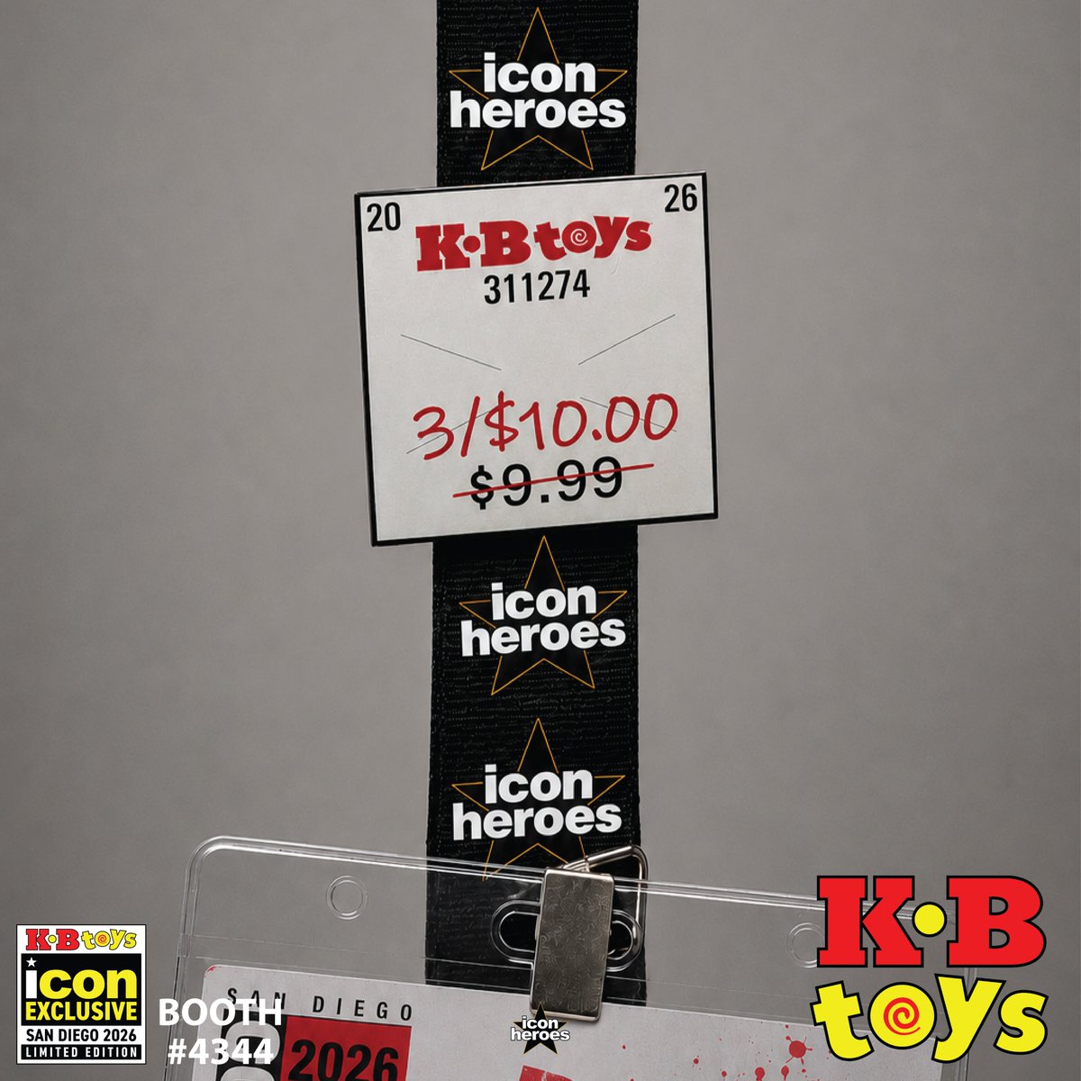New exclusive added: Icon Heroes — KB Toys '3 For $10 Sticker' Enamel Pin