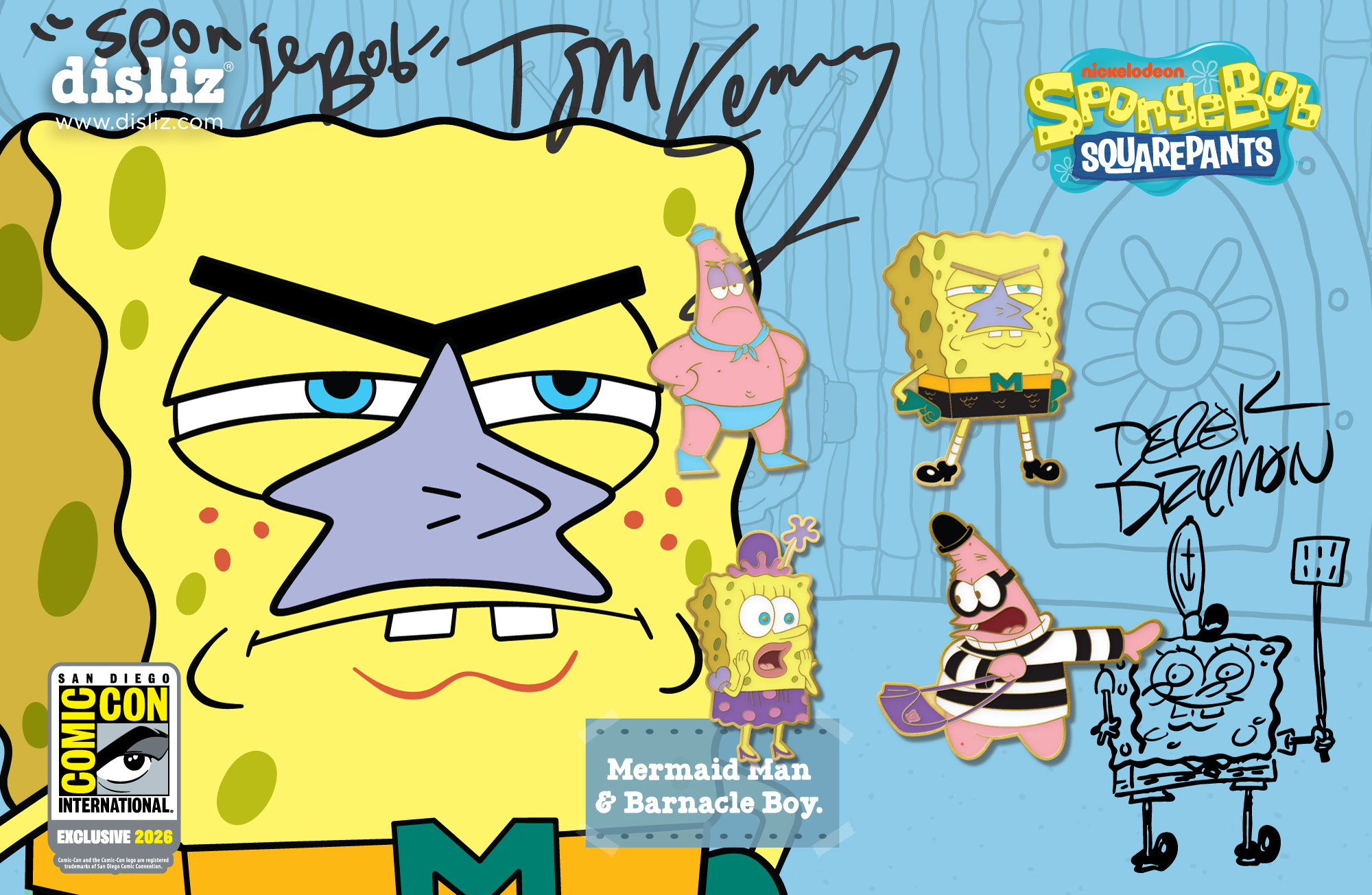 Pre-order or purchase link available: Disliz — Signed & Sketch Edition SpongeBob SquarePants SDCC Exclusive 4-Pin Set