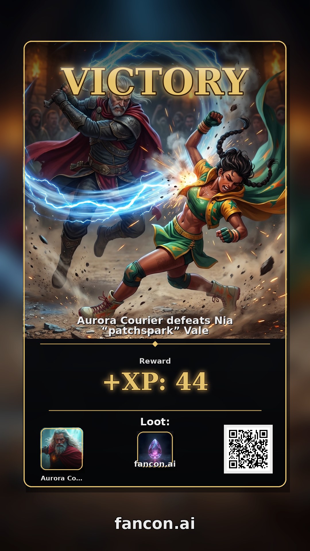 Aurora Courier defeats Nia “patchspark” Vale