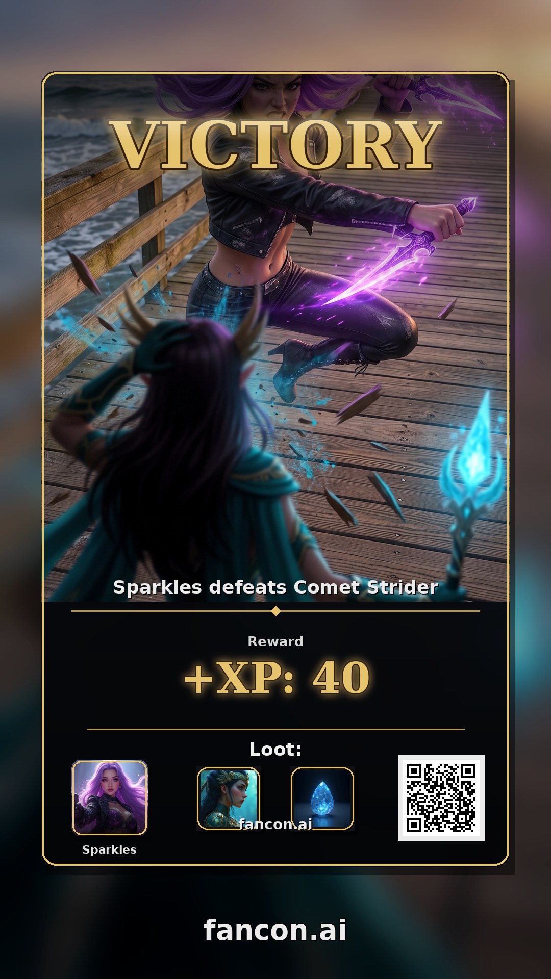 Sparkles defeats Comet Strider